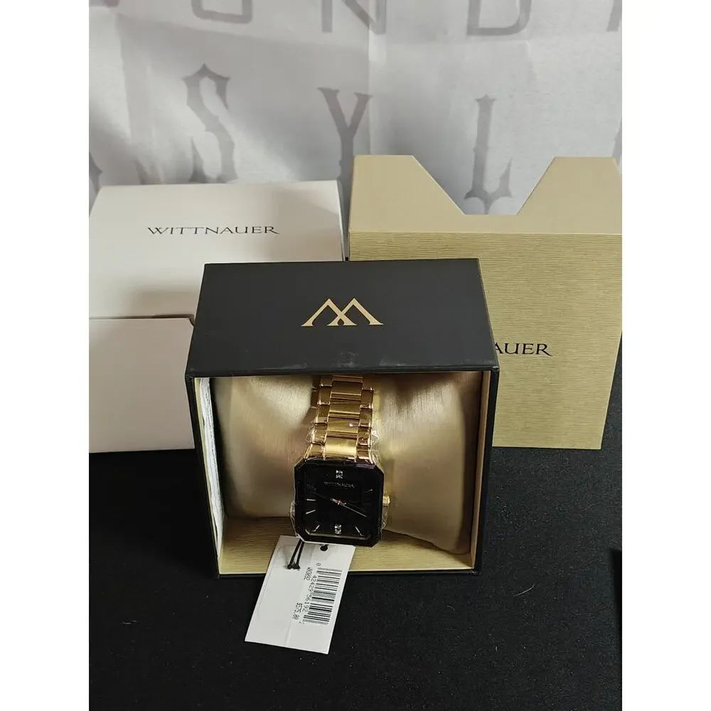 NWT Wittnauer $575 WN3092 Store Display 9.7/10 Men's Omni Black Dial Gold Quartz